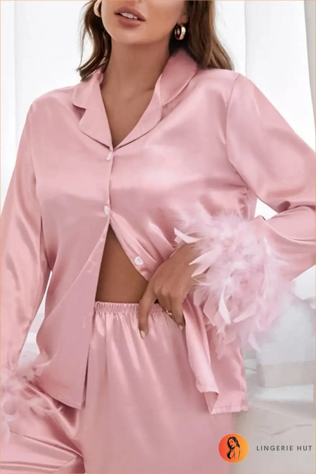 Satin Feather Pyjama Set - Luxe Nights In