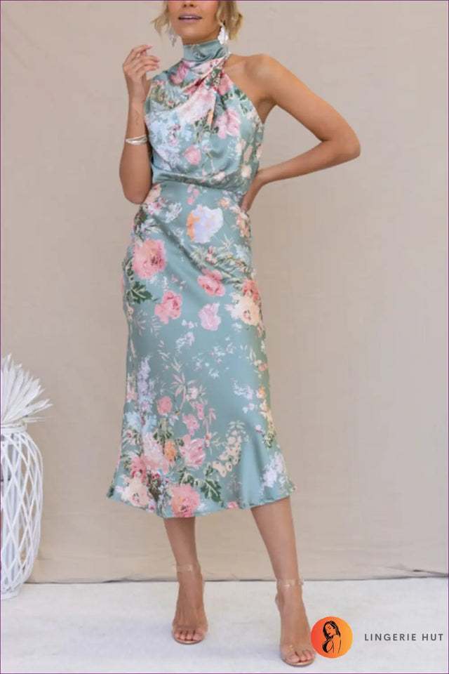 Satin Floral Midi Dress - Understated Glamour