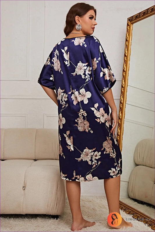 Satin Floral Midi Nightdress - Effortless Elegance for Nights in - Sleepwear & Loungewear - Lingerie Hut - Autumn
