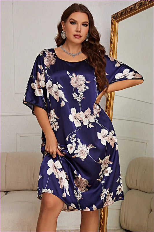 Satin Floral Midi Nightdress - Effortless Elegance for Nights in - Xl / Blue - Sleepwear & Loungewear - Lingerie Hut