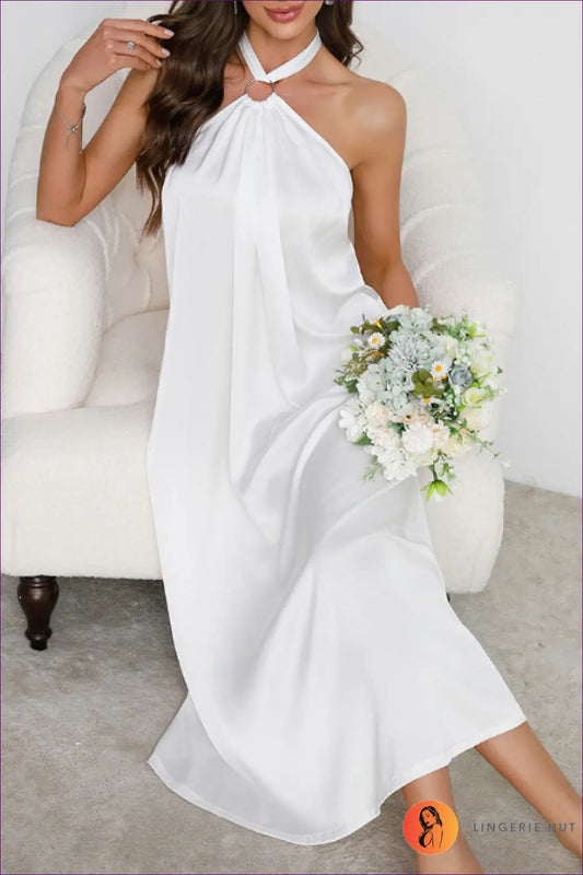 Satin Halter Midi Dress - the Bridal Morning Edit - s / White - Dresses - Lingerie Hut - Backless • Evening Wear