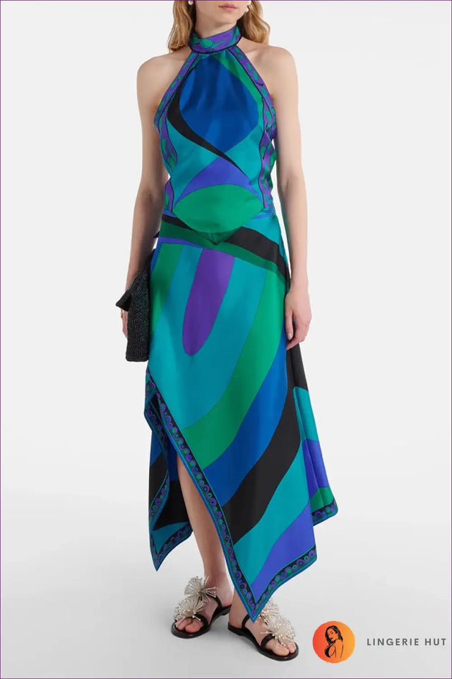 Satin Halter Co Ord Set with Asymmetric Skirt - Worth a Second Look