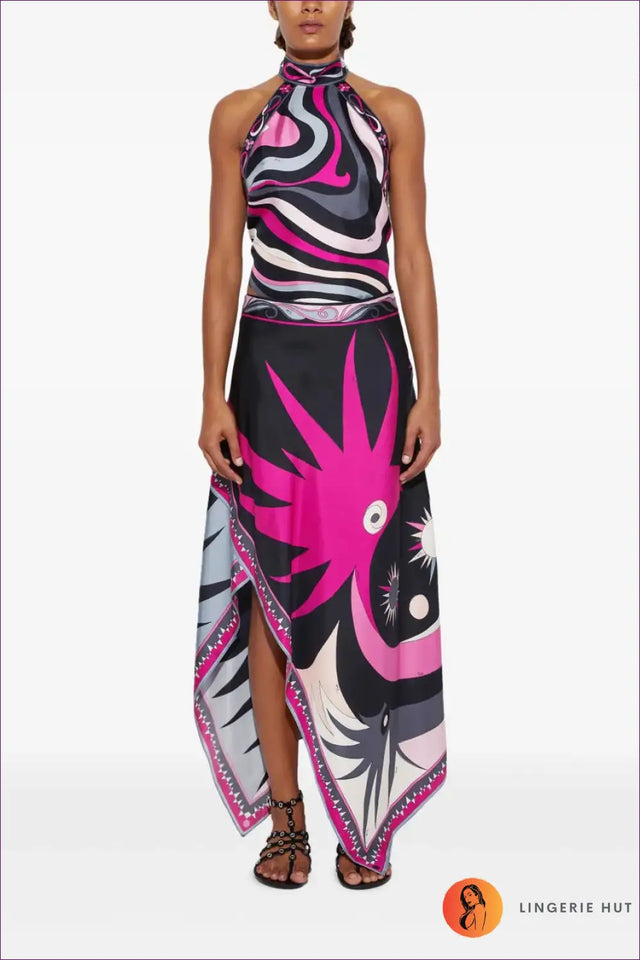 Satin Halter Co Ord Set with Asymmetric Skirt - Worth a Second Look