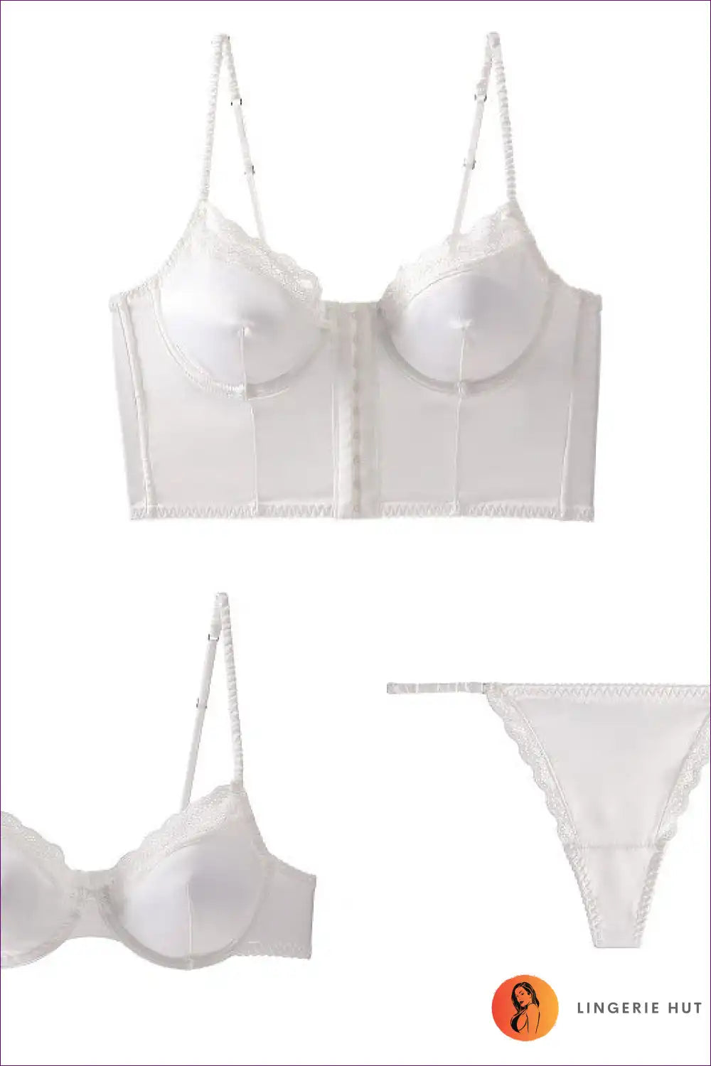 Satin Lace Bra Set with Glossy Finish - Effortless Elegance for Set, Everyday, just In, Lace, Lingerie