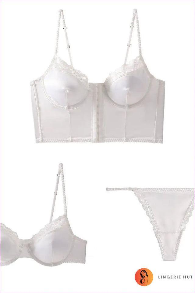Satin Lace Bra Set with Glossy Finish - Effortless Elegance