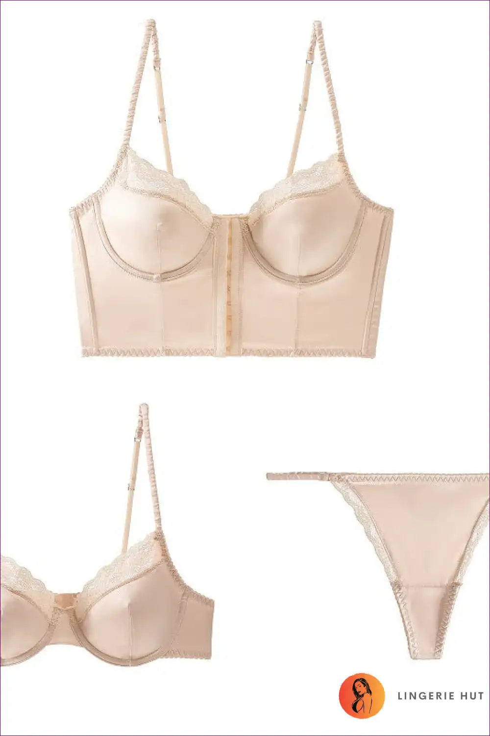 Satin Lace Bra Set with Glossy Finish - Effortless Elegance for Set, Everyday, just In, Lace, Lingerie