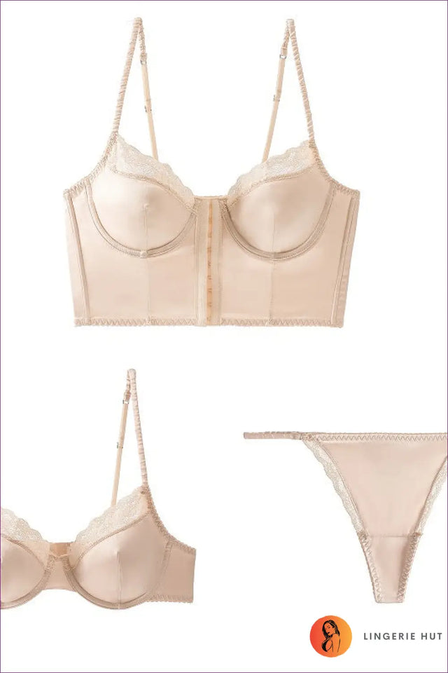 Satin Lace Bra Set with Glossy Finish - Effortless Elegance