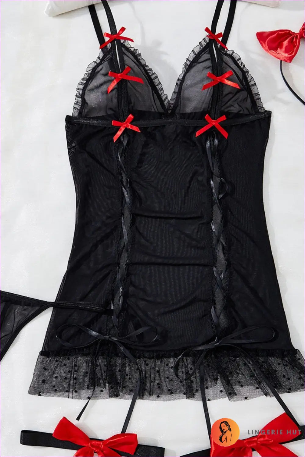 Satin Lace-up Babydoll - Playful Boudoir Energy - Lingerie Hut - Cutout • Date Night • Garter