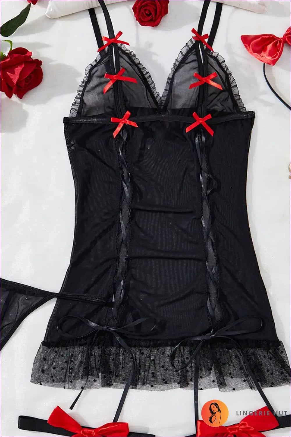 Satin Lace-up Babydoll - Playful Boudoir Energy - Lingerie Hut - Cutout • Date Night • Garter