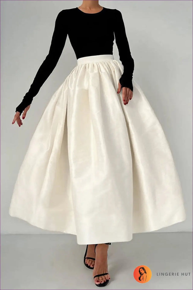 Satin Maxi A-Line Skirt with Belted Waist - Modern Glamour