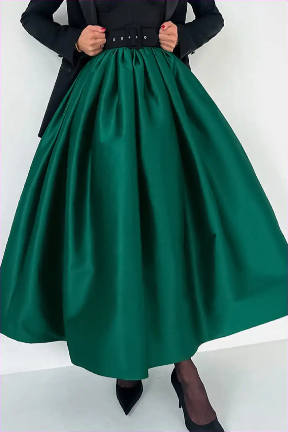 Satin A-line Maxi Skirt with Belted Waist - Elegant Occasions for A-line, All Season, Everyday, Formal Wear,