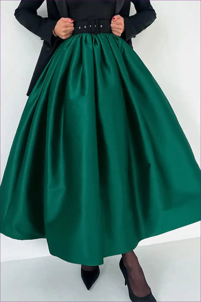 Satin A-line Maxi Skirt with Belted Waist - Elegant Occasions for A-line, All Season, Everyday, Formal Wear,