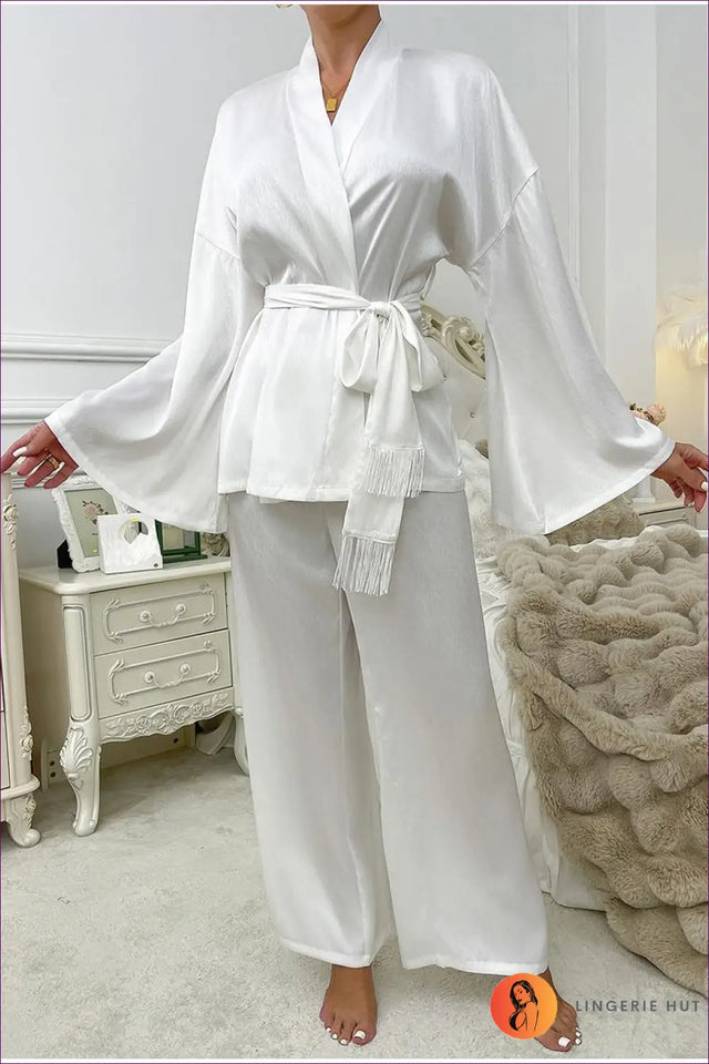 Satin Lounge Set with Wrap Top and Wide-Leg Trousers