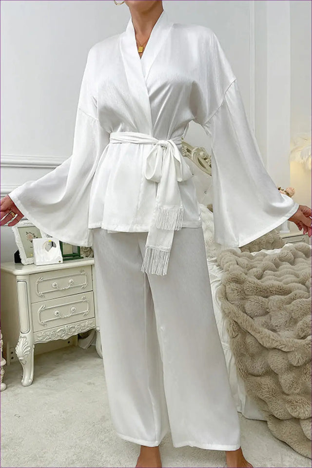 Satin Lounge Set with Wrap Top and Wide-Leg Trousers