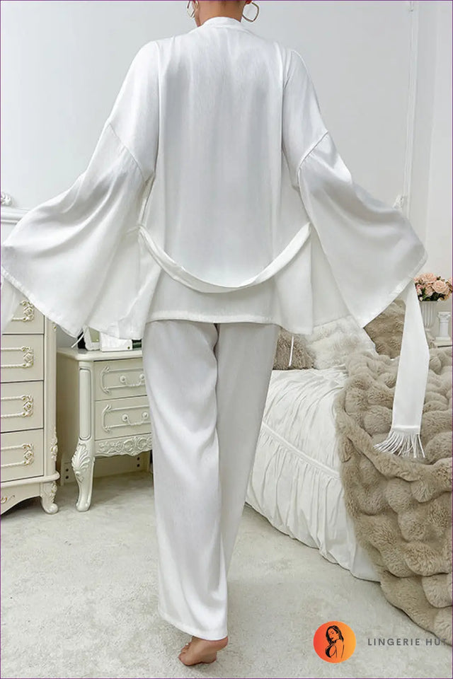 Satin Lounge Set with Wrap Top and Wide-Leg Trousers