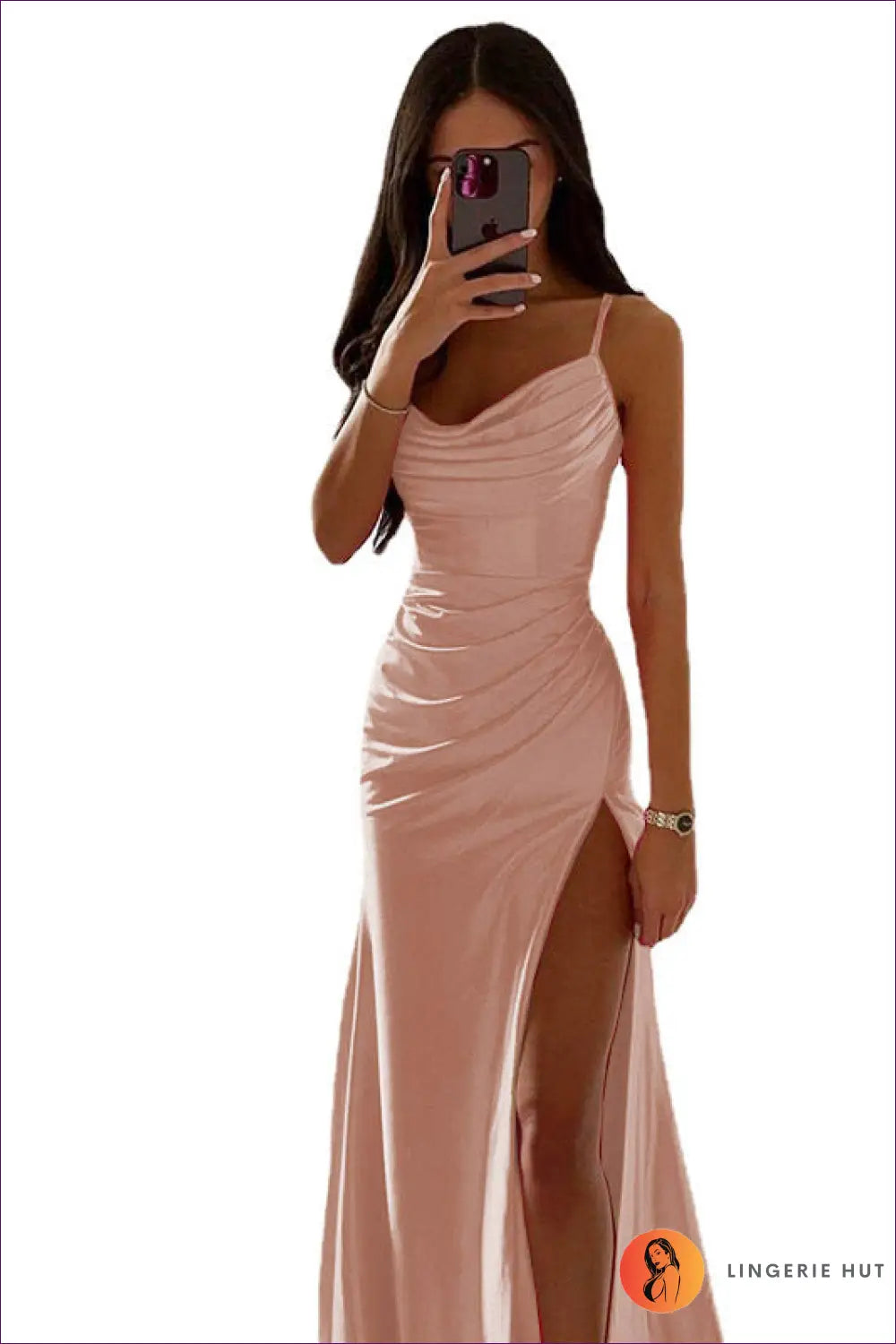 Satin Maxi Bodycon Dress - Understated Glamour - s / Apricot - Dresses - Lingerie Hut - All Season • Evening Wear