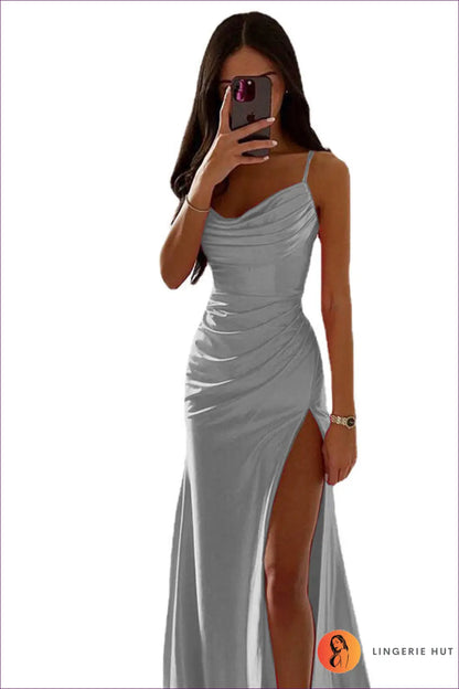 Satin Maxi Bodycon Dress - Understated Glamour - s / Grey - Dresses - Lingerie Hut - All Season • Evening Wear • Formal