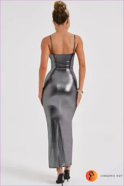 Satin Maxi Dress with Metallic Finish - Evening Wear Statement - Dresses - Lingerie Hut - All Season • Bodycon • Date