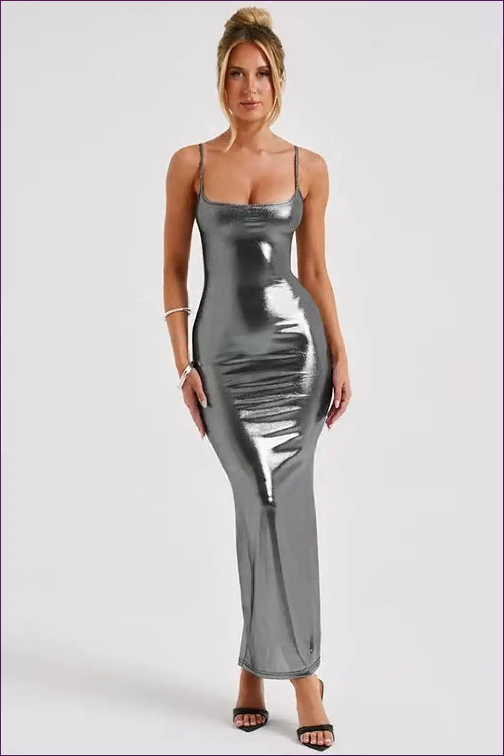 Satin Maxi Dress with Metallic Finish - Evening Wear Statement - Dresses - Lingerie Hut - All Season • Bodycon • Date