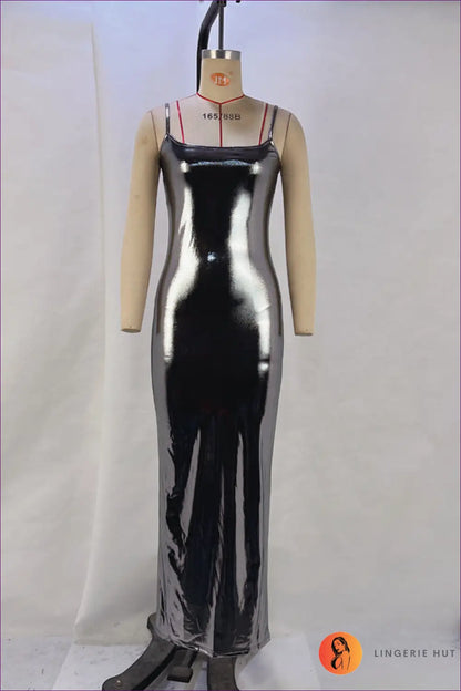 Satin Maxi Dress with Metallic Finish - Evening Wear Statement - s / Grey - Dresses - Lingerie Hut - All Season