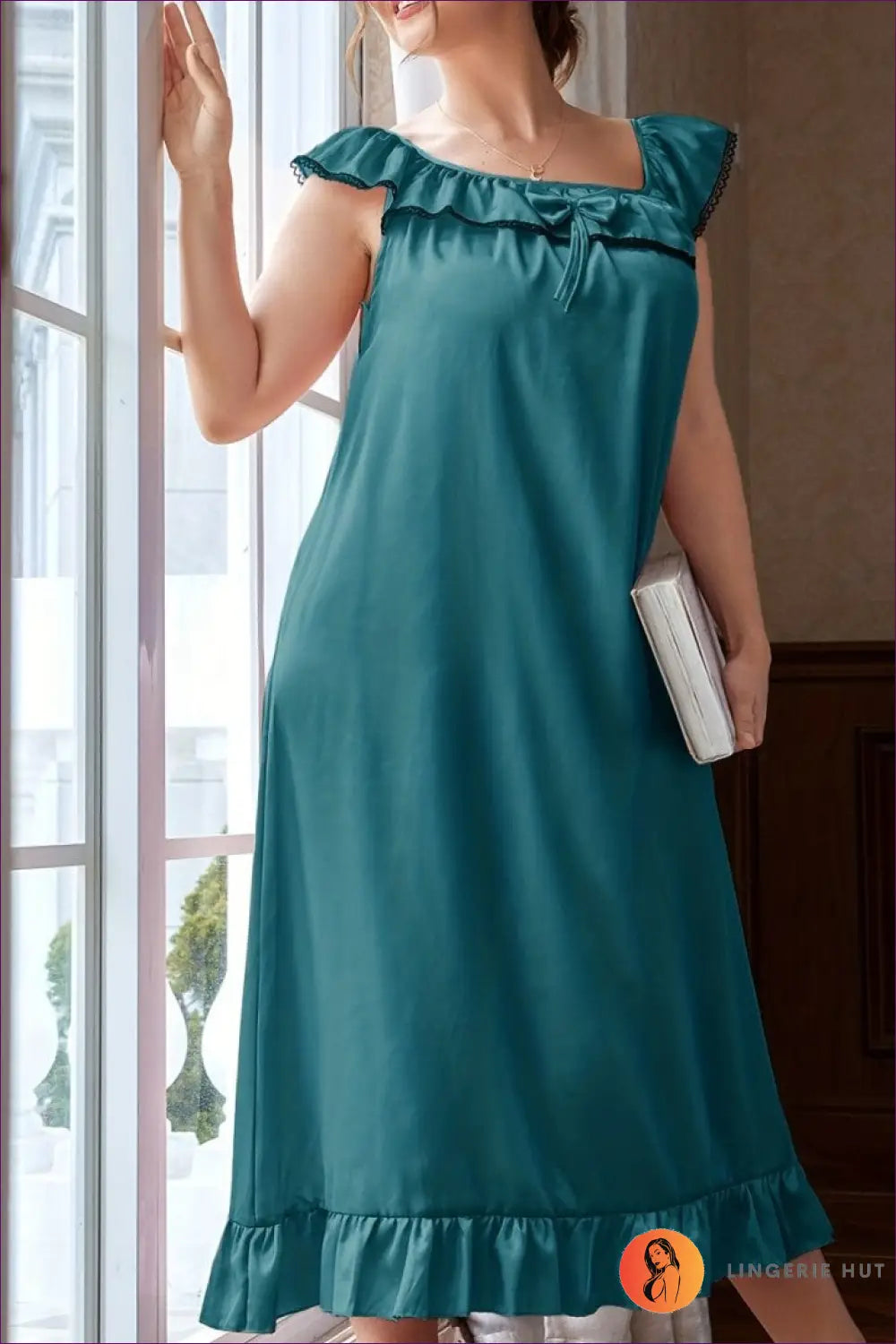 Satin Maxi Nightdress - Luxe Nights in - Xl / Green - Sleepwear & Loungewear - Lingerie Hut - All Season • Casual