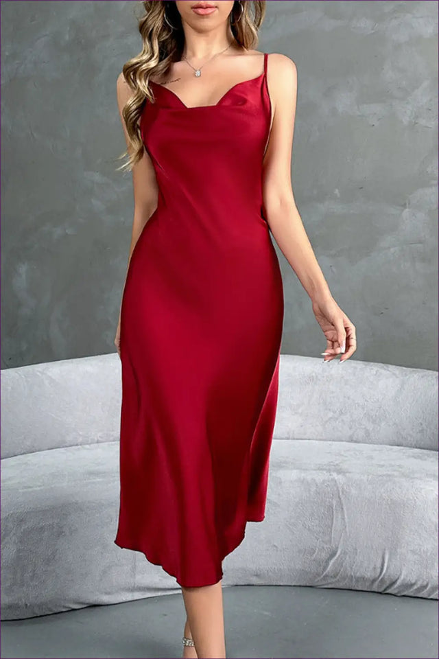 Satin Midi Nightdress with Cowl Neck - Effortless Evenings