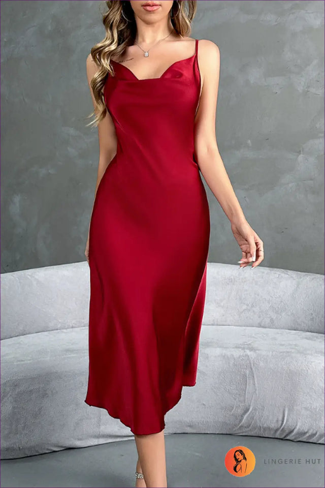 Satin Midi Nightdress with Cowl Neck - Effortless Evenings