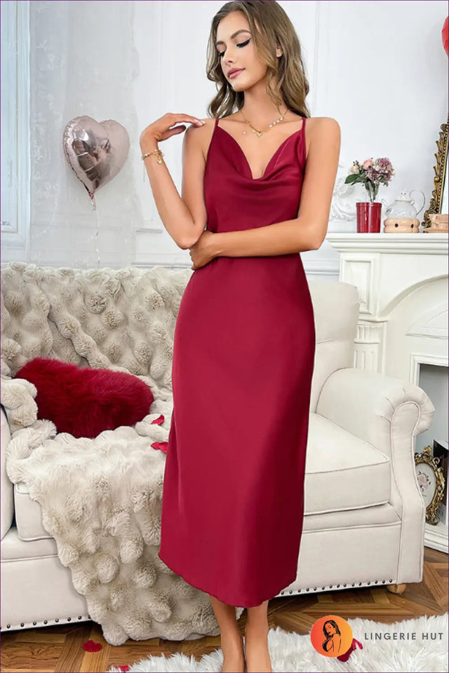 Satin Midi Nightdress with Cross Back - Romantic Evenings