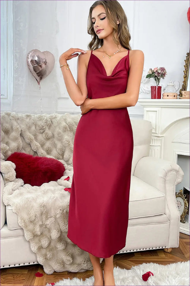 Satin Midi Nightdress with Cross Back - Romantic Evenings