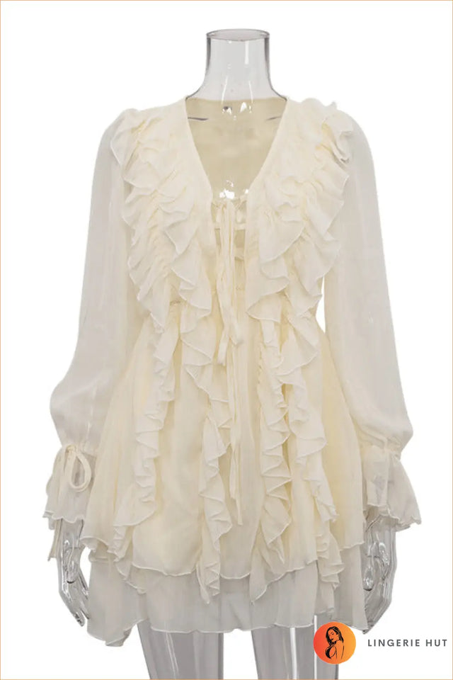 Ruffled Sheer Long Sleeve Mini Dress