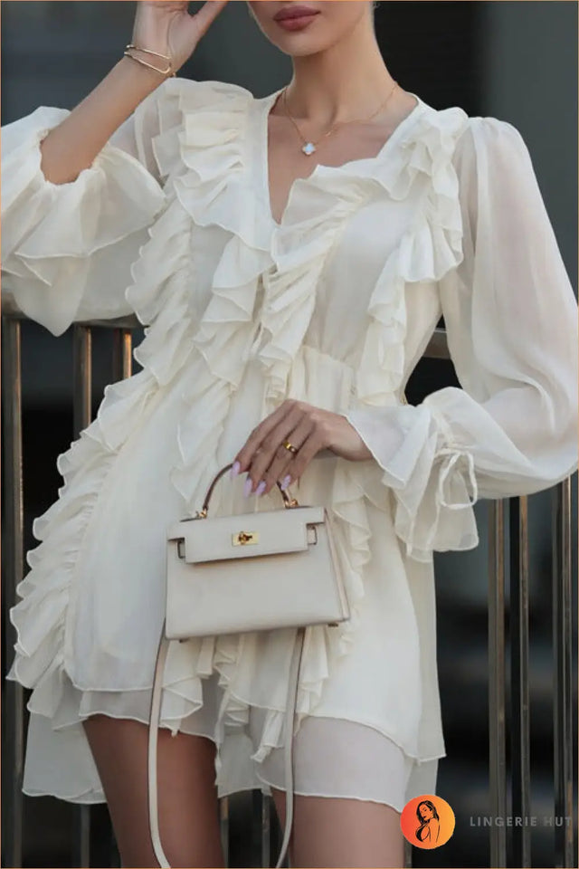 Ruffled Sheer Long Sleeve Mini Dress