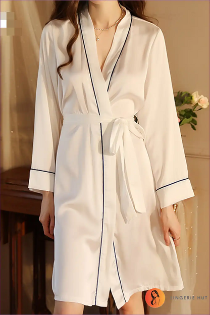 Elevate Your Mornings And Evenings With Our Satin Morning Gown. Featuring a Belted Waist Long Sleeves, This