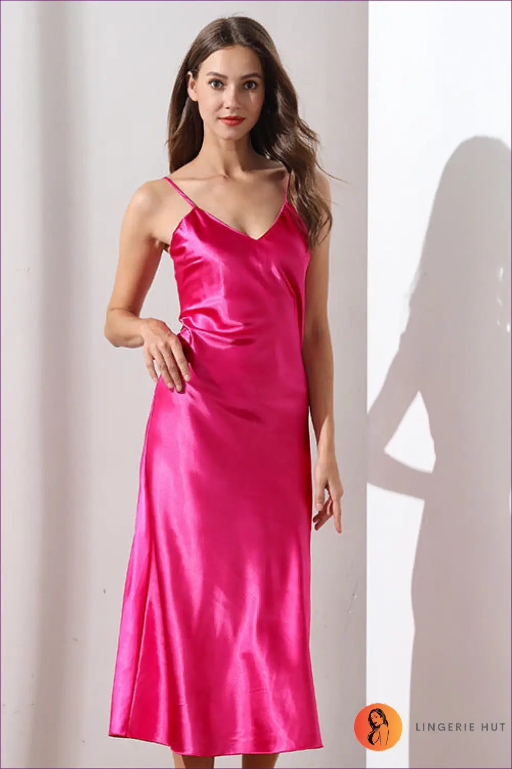 Satin Nightdress with V-neck - Summer Evenings Sorted - s / Coral Red - Sleepwear & Loungewear - Lingerie Hut