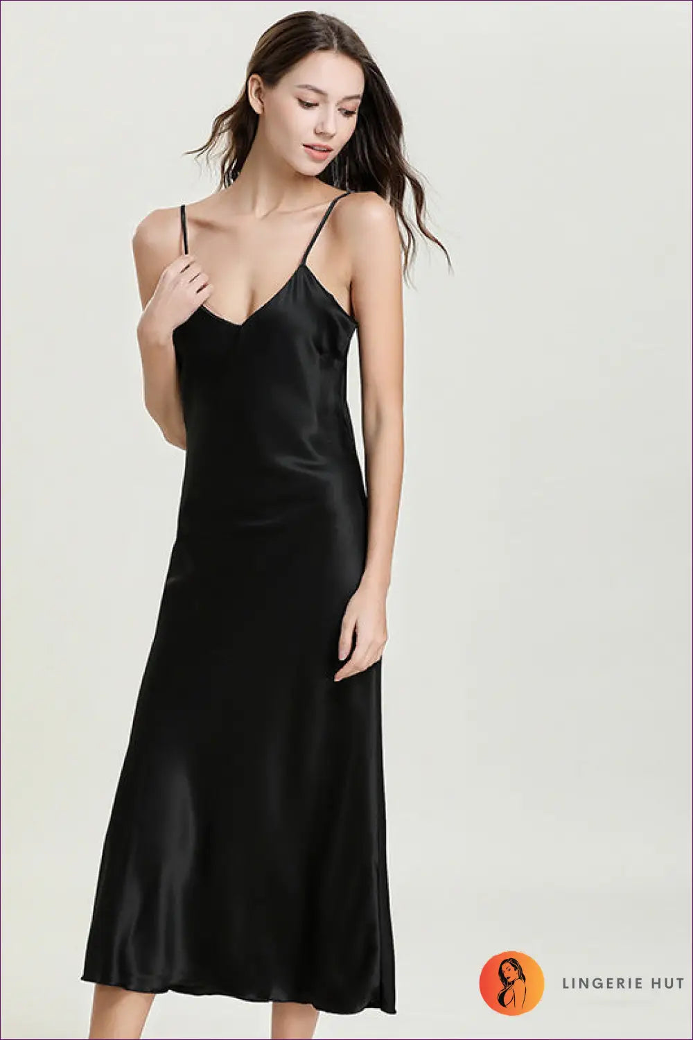 Satin Nightdress with V-neck - Summer Evenings Sorted - s / Black - Sleepwear & Loungewear - Lingerie Hut - Everyday