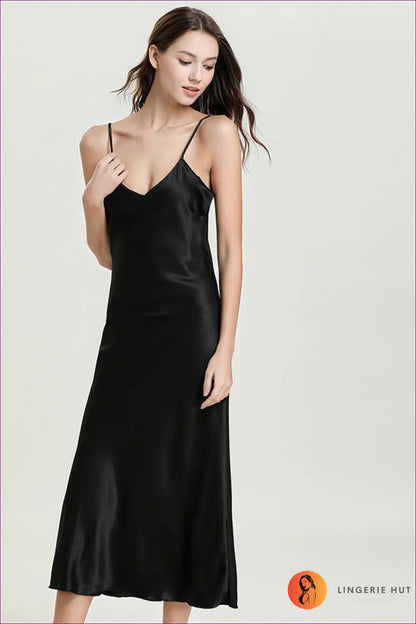 Satin Nightdress with V-neck - Summer Evenings Sorted - s / Black - Sleepwear & Loungewear - Lingerie Hut - Everyday