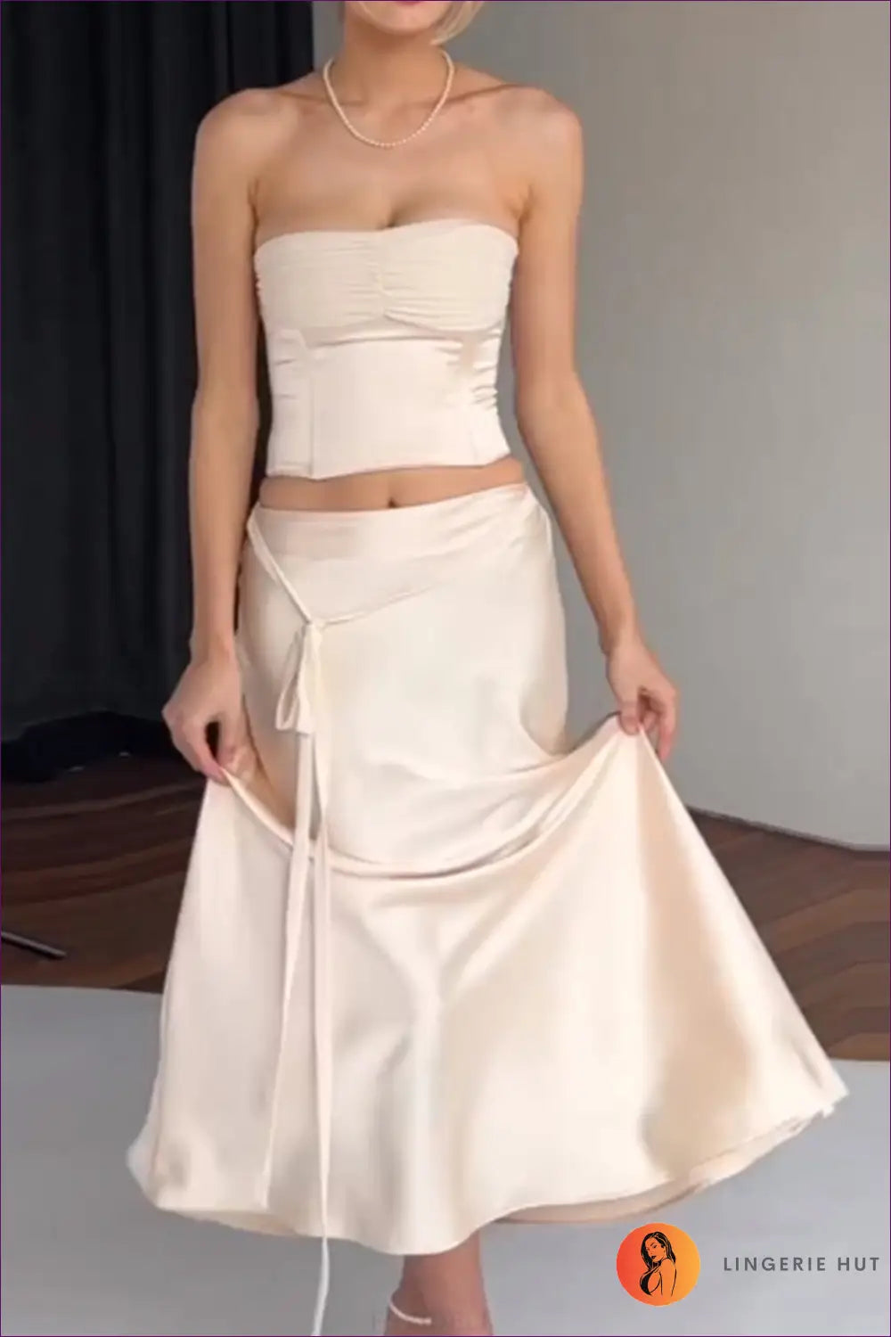 Satin co Ord Maxi & Midi Skirt Set - Event-ready Elegance - s / Cream - Clothing - Lingerie Hut - Backless • Cutout
