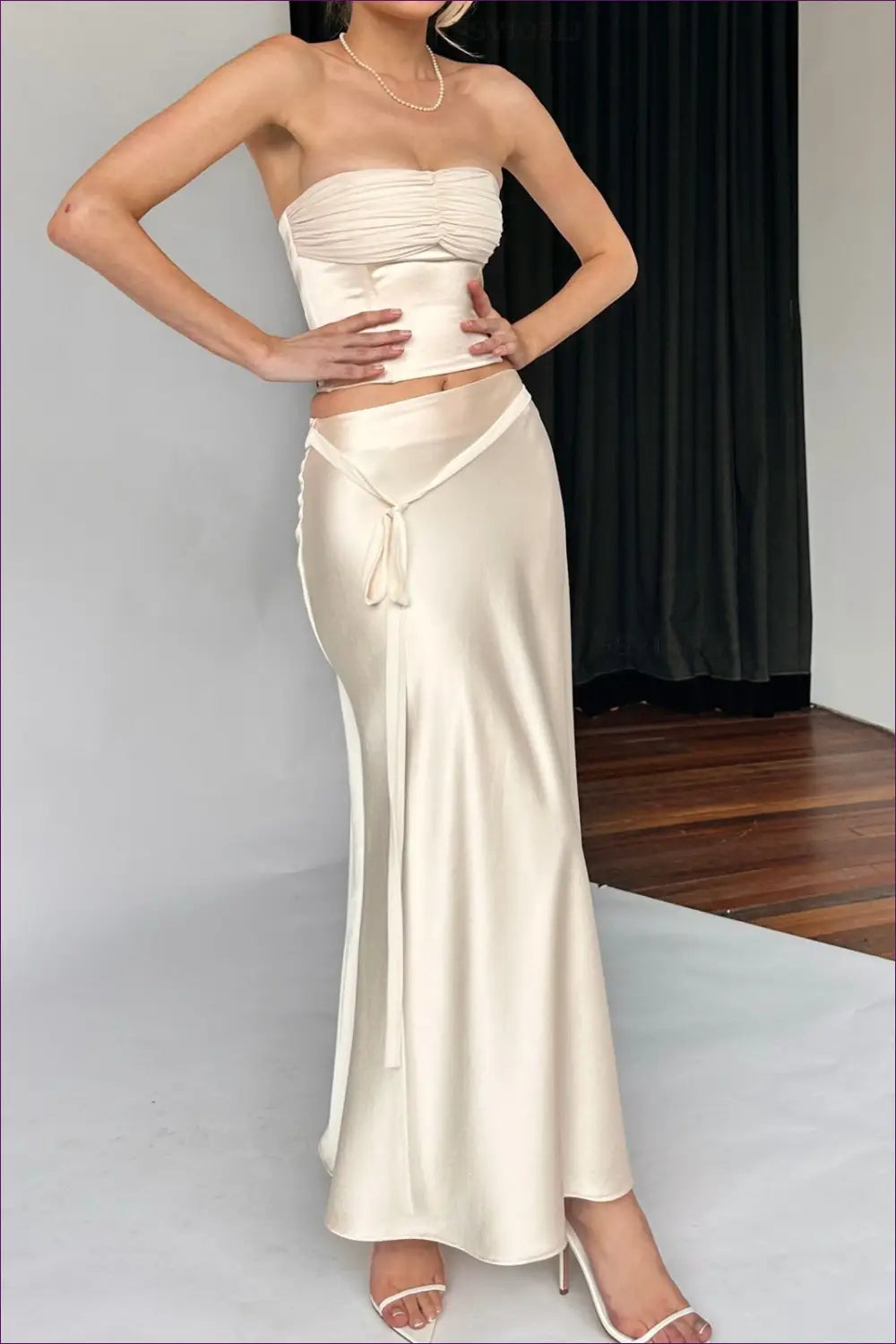 Satin co Ord Maxi & Midi Skirt Set - Event-ready Elegance - Clothing - Lingerie Hut - Backless • Cutout • Evening Wear