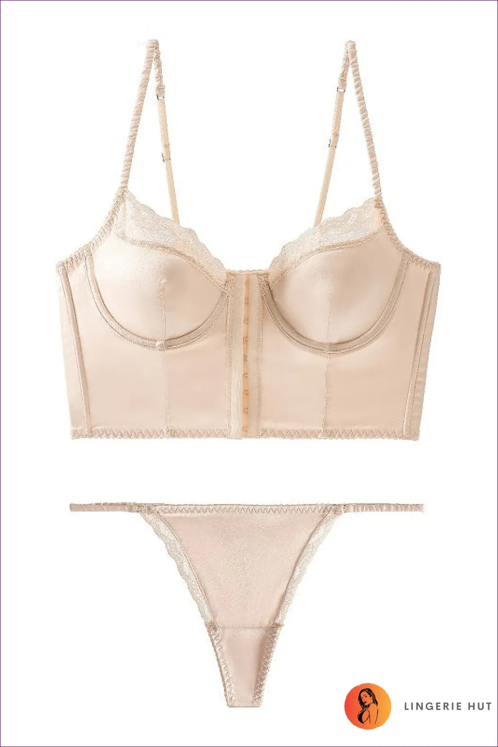 Elevate Your Intimate Moments With Our Satin Push-up Bra Set. Featuring Front Closure And Lace Elements, This