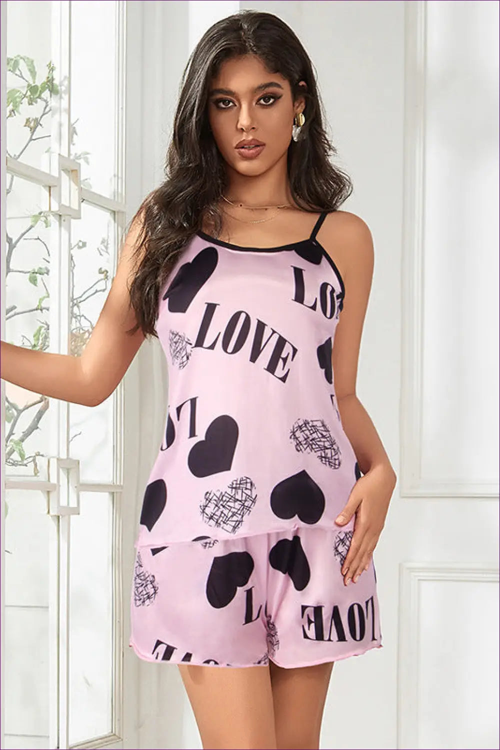 Satin Pyjama Set with Heart Print - Luxe Nights in - Sleepwear & Loungewear - Lingerie Hut - Animal • Casual • Night