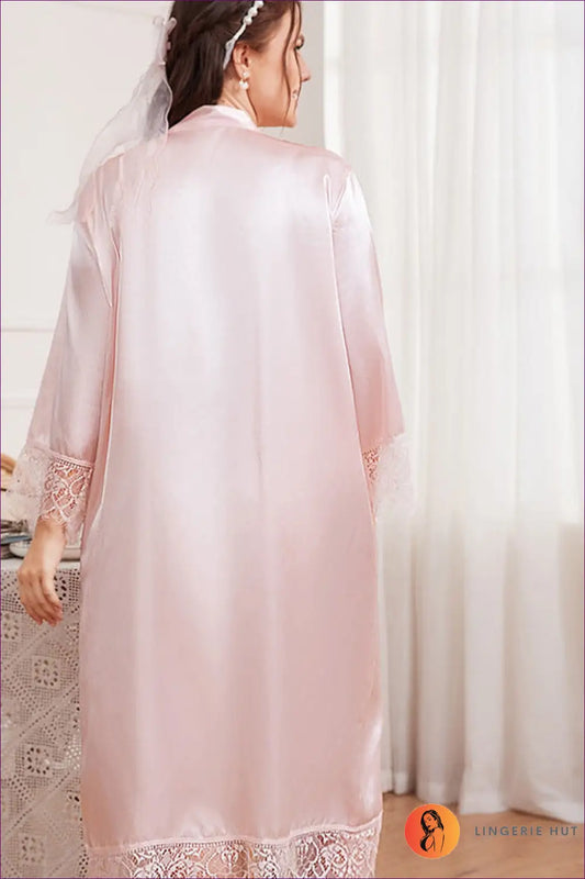 Satin Robe with Lace Patchwork - Luxe Nights in - Robes - Lingerie Hut - All Season • Autumn • Casual • Glamour • Lace