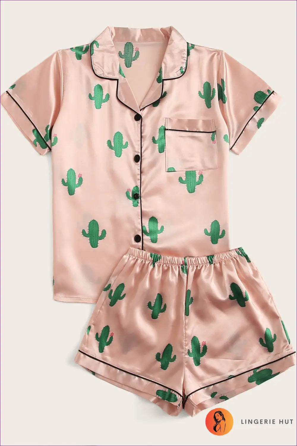 Satin Short Pyjama Set - Luxe Nights in - s / Pink - Sleepwear & Loungewear - Lingerie Hut - Animal • Casual • Everyday