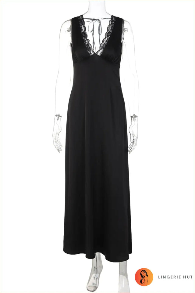 Satin Slip Dress with Lace Trim - Effortless Elegance