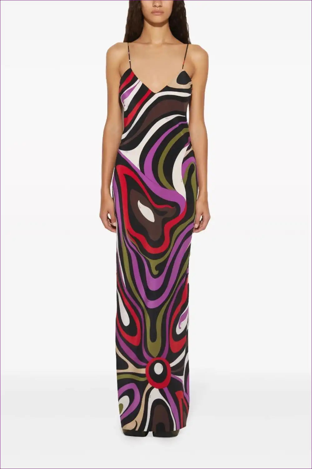 Satin Slip Maxi Dress with Abstract Swirl Print for Dress, Dresses, Evening Wear, Formal