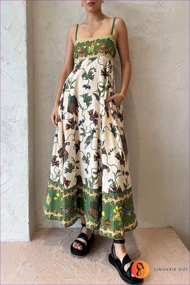 Printed Maxi Dress with Spaghetti Straps