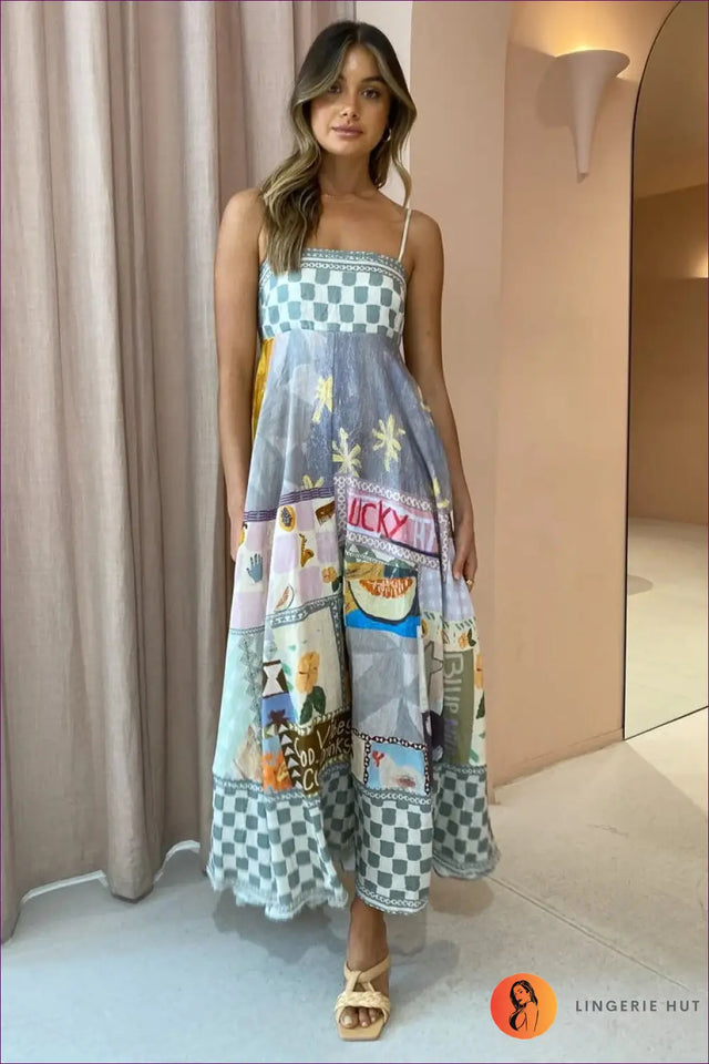 Printed Maxi Dress with Spaghetti Straps
