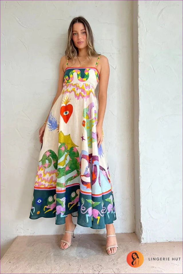 Printed Maxi Dress with Spaghetti Straps