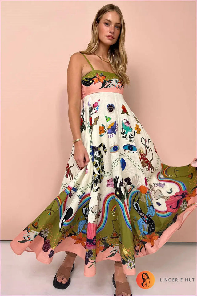 Printed Maxi Dress with Spaghetti Straps