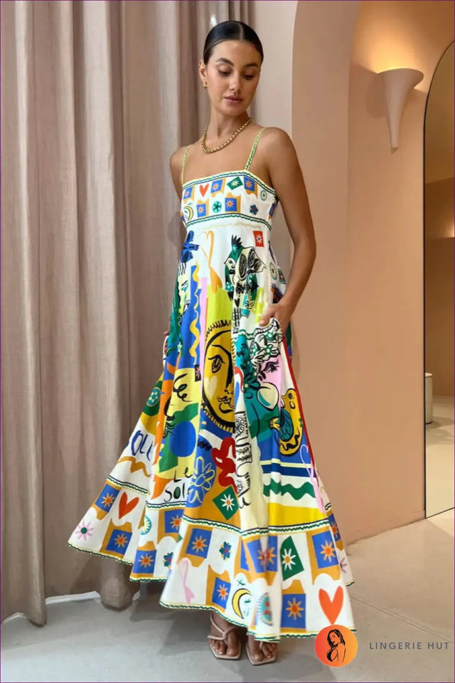 Printed Maxi Dress with Spaghetti Straps