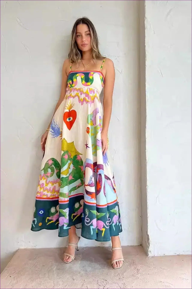 Printed Maxi Dress with Spaghetti Straps