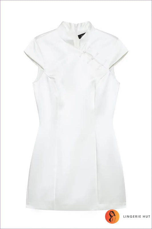 Satin String Button Mini Dress - Slim Fit Bodycon - Xs / White - Elegant • Everyday • just in - Flightcourse